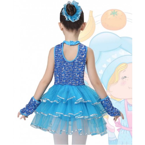 Hot Pink blue Sweet Girl's kids children Sequin Tutu Dress Tap Jazz Dance Costume Children Stage Wear Latin dress